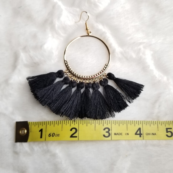Boho Tassel Statement Earrings Black Festival - Picture 3 of 7
